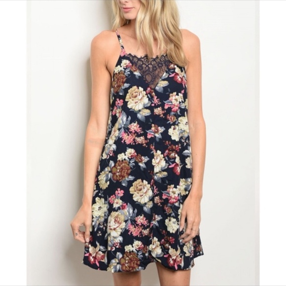 Golden Threads Dresses & Skirts - Navy Floral Print Skater Dress